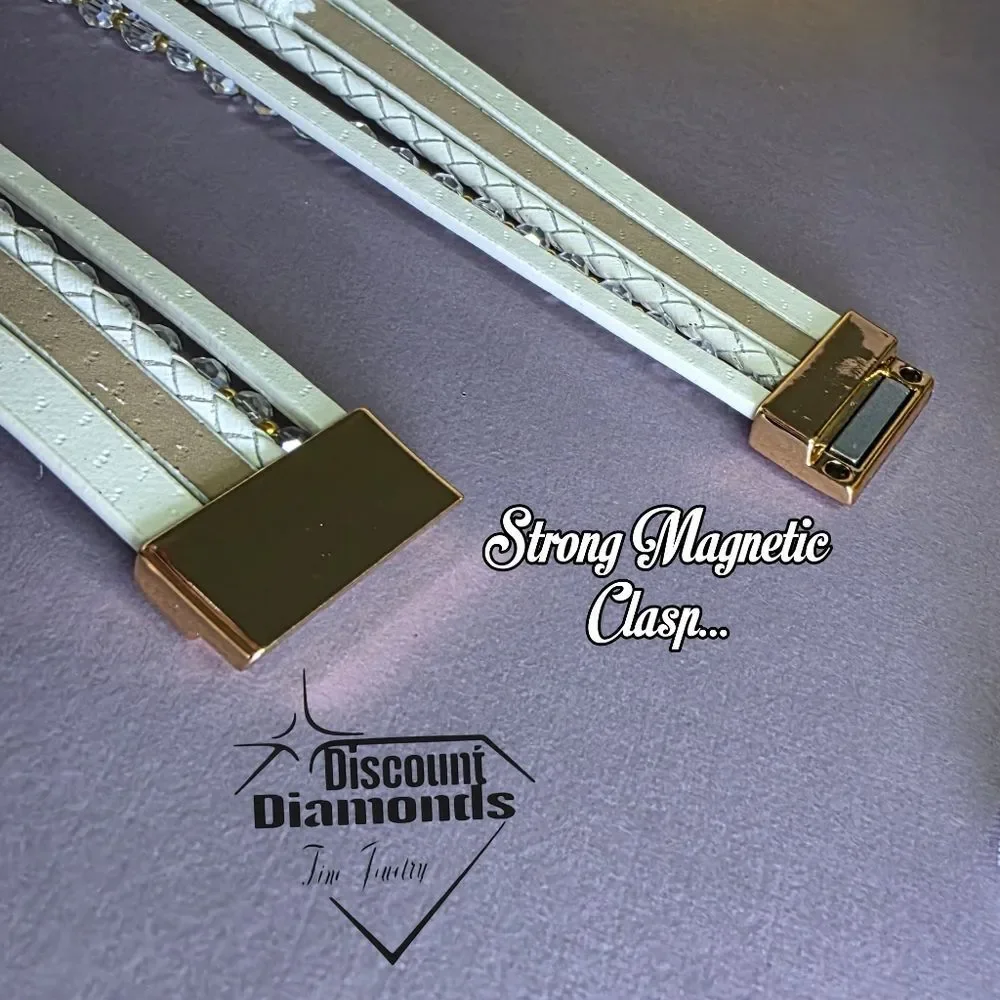 Women's Heavenly Heart White Leather Bracelet with Gold Plating